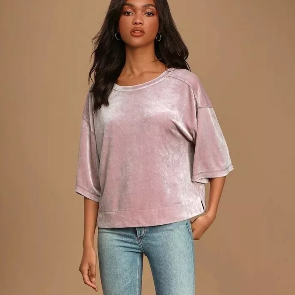 Free People Valerie Mauve Velvet Short Sleeve Top Blouse Size XS NWT